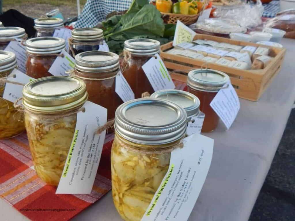 close up of jars at the farmers market