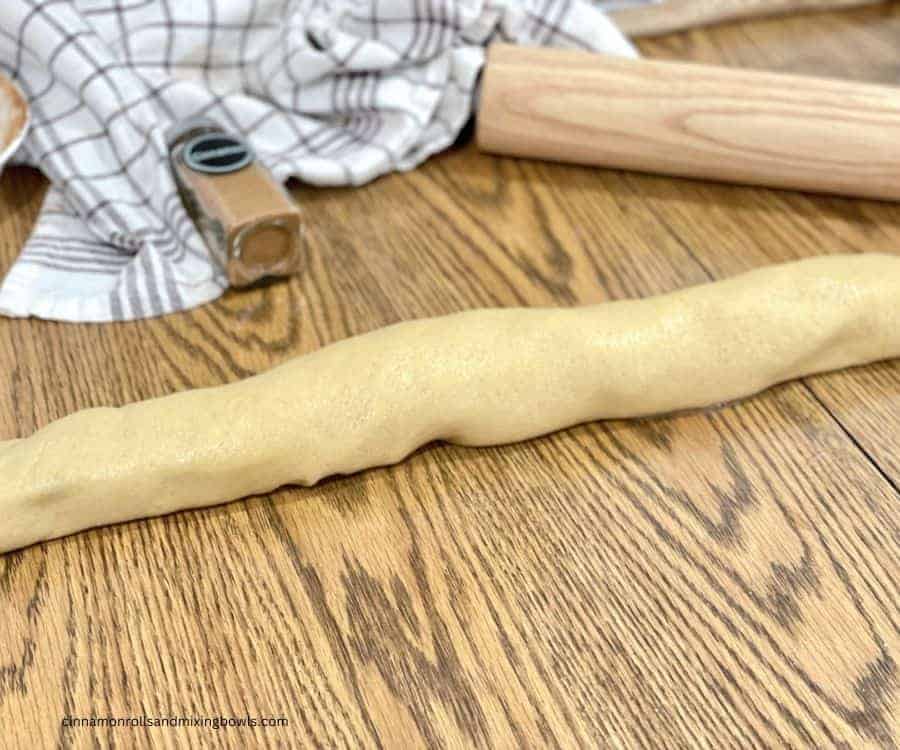 kamut cinnamon roll dough on counter 