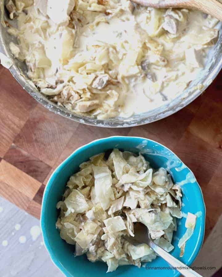 Low carb creamy cabbage set out to serve