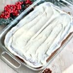 Eggless Holiday Spice from scratch cake with frosting in pan