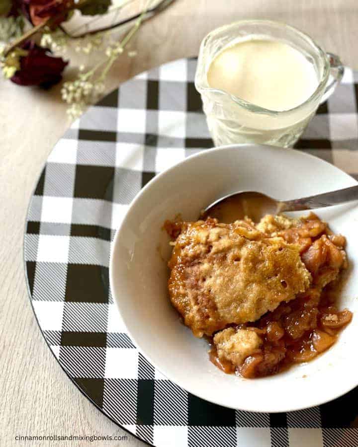 apple cobbler in the crockpot with sourdough topping