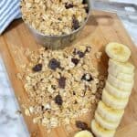 homemade crunchy maple cinnamon granola baked with bananas