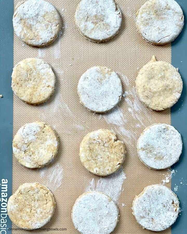 Easy Kamut Baking Powder Biscuits cut out and on pan