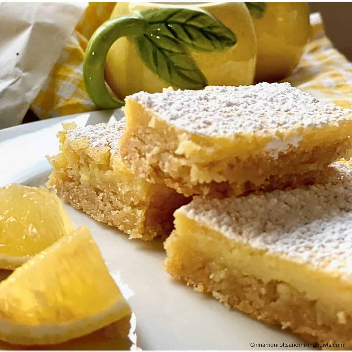 Kamut lemon bars in squares served on a plate