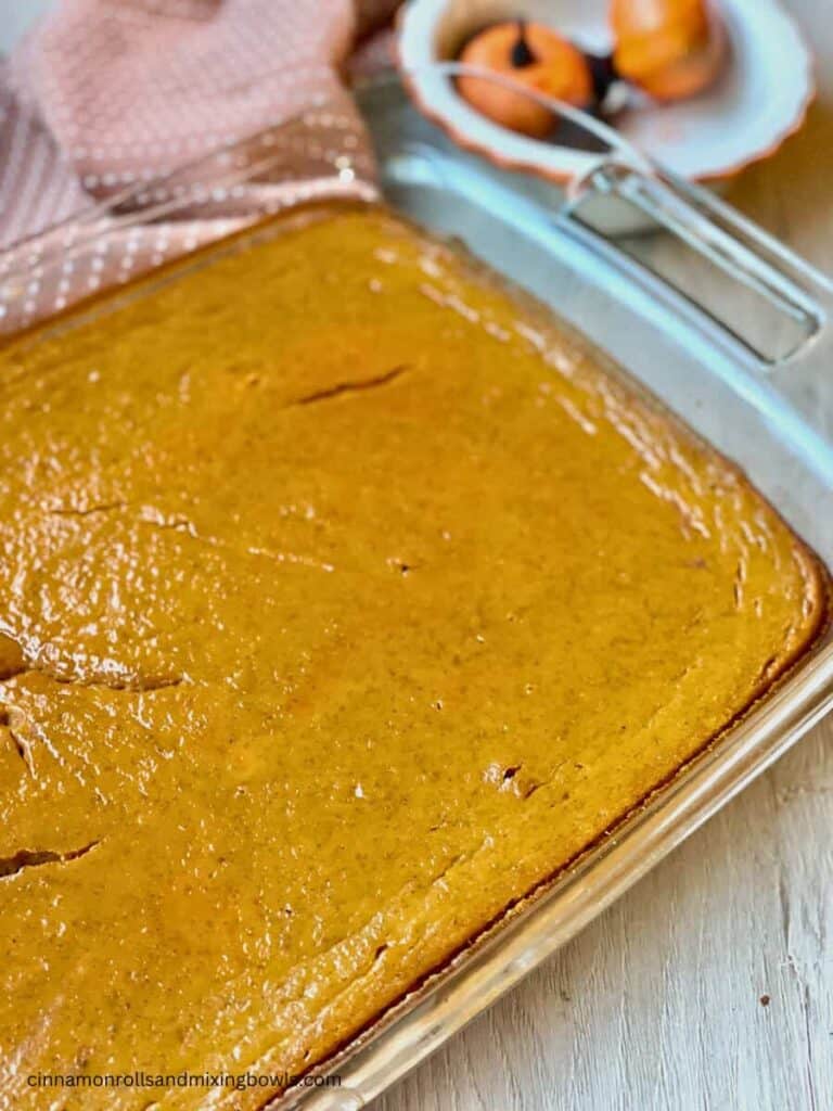 Kamut pumpkin pie bars baked in pan