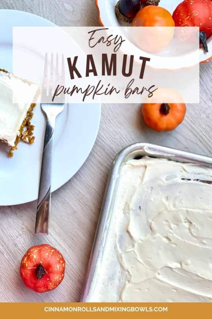 Pin kamut pumpkin bars with cream cheese frosting