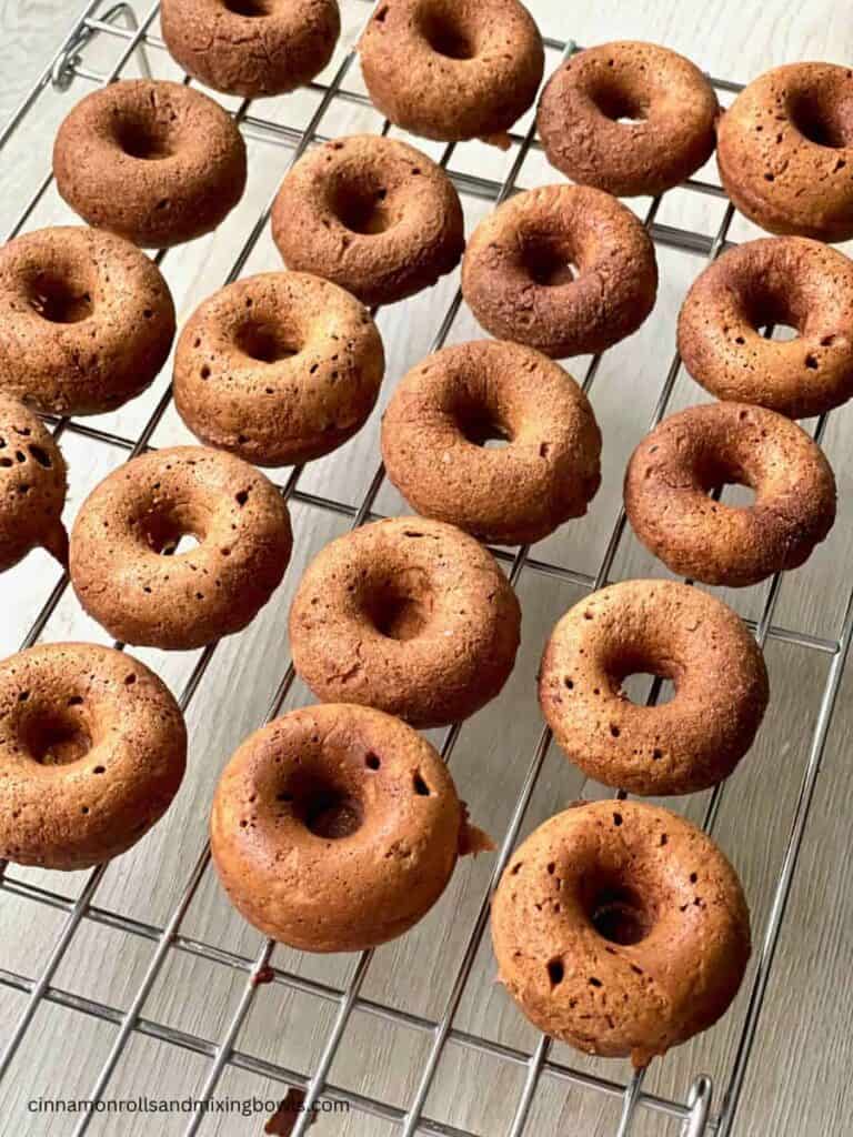 Kamut chocolate cake donuts baked cooling on rack