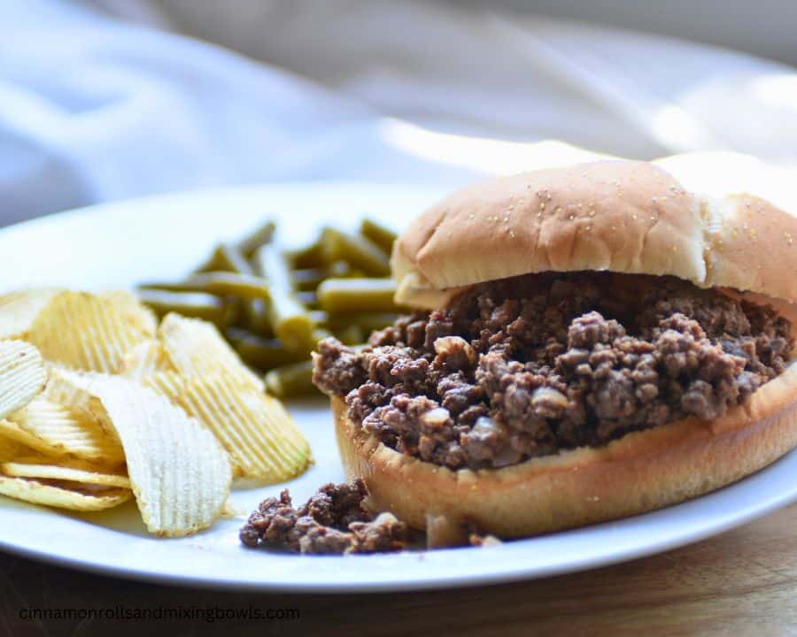 Healthy sloppy Joes without sugar sitting on a plate with chips