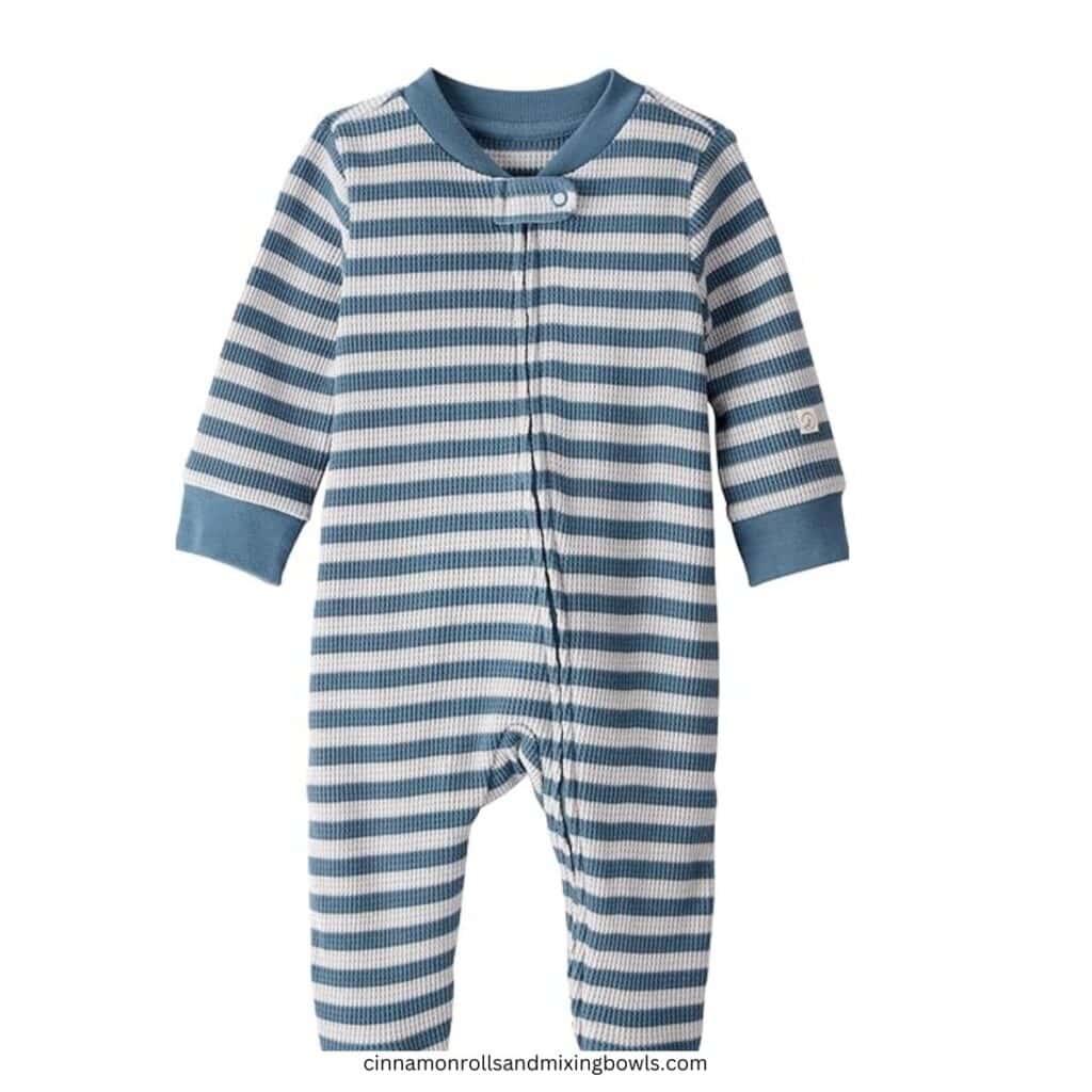 Cotton baby holiday gift blue striped sleeper 