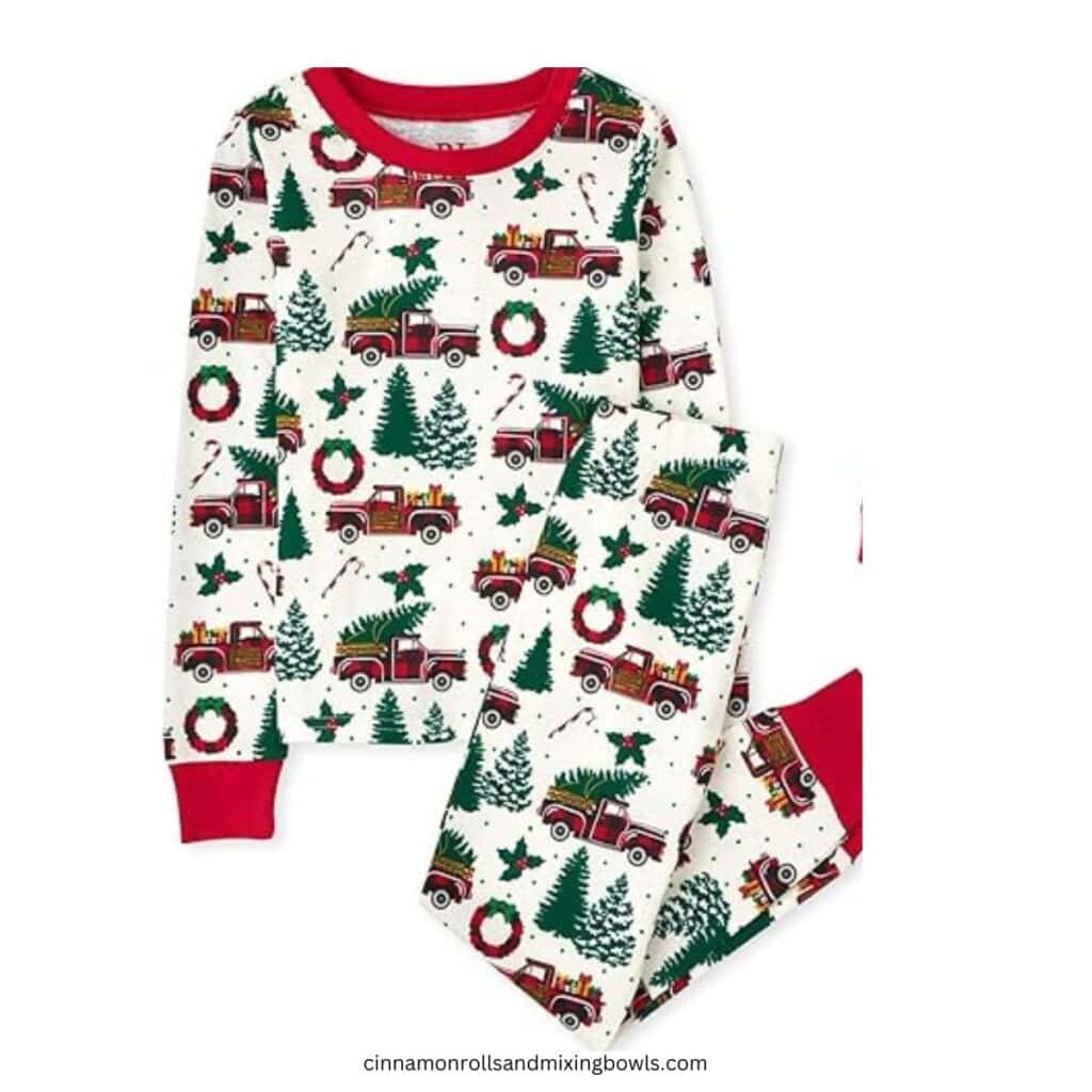 Cotton baby holiday gift idea red truck two piece pj's