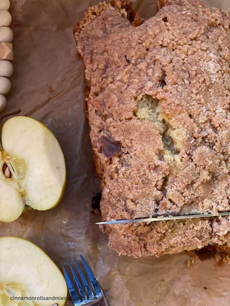 Sweet bread being sliced into from above shot