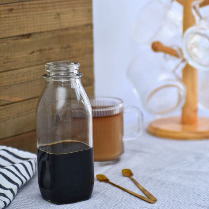 low carb brown sugar coffee syrup in a glass jar
