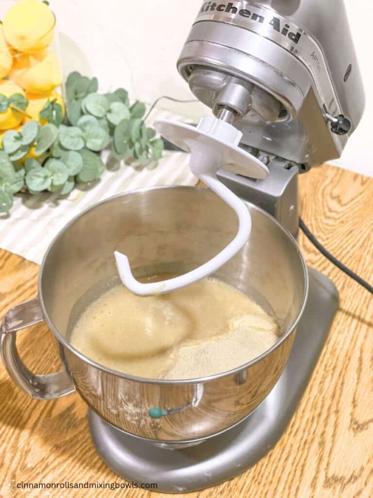 kitchen aid mixing up kamut pizza crust 
